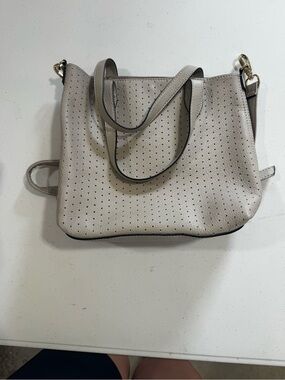 Steve Madden Perforated Shoulder Bag in Light Gray